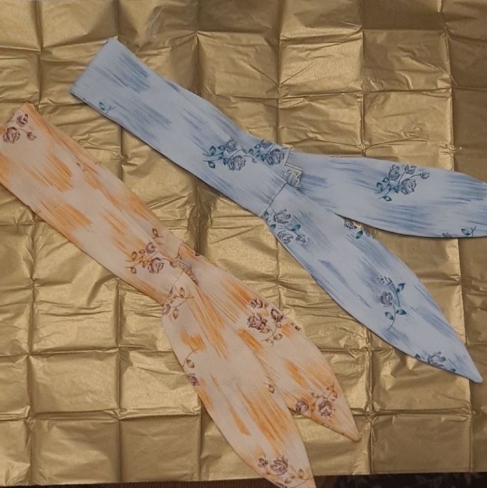 Anthropologie Blue and Orange Floral Hair Scarves